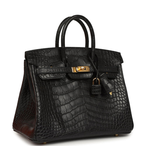 Hermes Birkin 25 Black Matte Alligator Gold Hardware