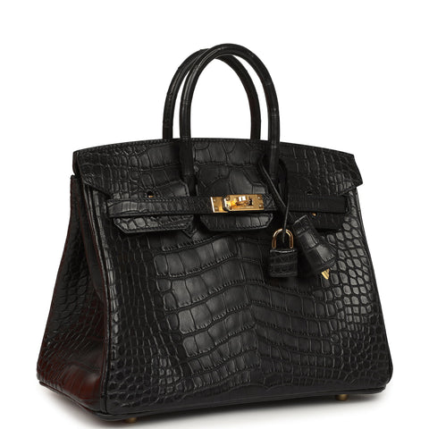 Hermes Birkin 25 Black Matte Alligator Gold Hardware