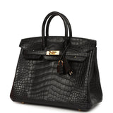 Hermes Birkin 25 Black Matte Alligator Gold Hardware - Thumbnail View 5