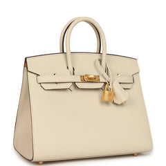 Hermes Special Order (HSS) Birkin Sellier 25 Craie Verso Epsom Brushed Gold Hardware