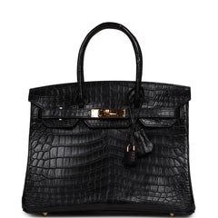 Pre-owned Hermes Birkin 30 Black Matte Niloticus Crocodile Gold Hardware