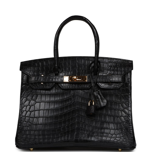 Pre-owned Hermes Birkin 30 Black Matte Niloticus Crocodile Gold Hardware