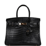 Pre-owned Hermes Birkin 30 Black Matte Niloticus Crocodile Gold Hardware - Thumbnail View 1