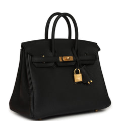 Hermes Birkin 25 Black Togo Brushed Gold Hardware