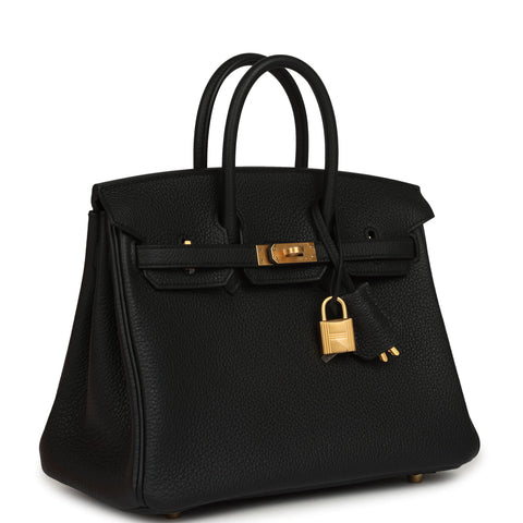 Hermes Birkin 25 Black Togo Brushed Gold Hardware