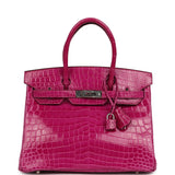 Pre-owned Hermes Birkin 30 Rose Scheherazade Shiny Niloticus Crocodile Palladium Hardware - Thumbnail View 1