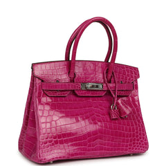 Pre-owned Hermes Birkin 30 Rose Scheherazade Shiny Niloticus Crocodile Palladium Hardware