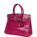 Pre-owned Hermes Birkin 30 Rose Scheherazade Shiny Niloticus Crocodile Palladium Hardware - Thumbnail View 5