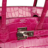 Pre-owned Hermes Birkin 30 Rose Scheherazade Shiny Niloticus Crocodile Palladium Hardware - Thumbnail View 7