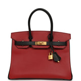 Pre-owned Hermes Special Order (HSS) Birkin 30 Rouge Vif, Black Epsom Brushed Gold Hardware - Thumbnail View 1
