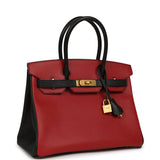 Pre-owned Hermes Special Order (HSS) Birkin 30 Rouge Vif, Black Epsom Brushed Gold Hardware - Thumbnail View 2