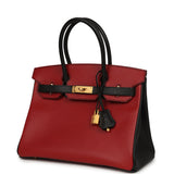 Pre-owned Hermes Special Order (HSS) Birkin 30 Rouge Vif, Black Epsom Brushed Gold Hardware - Thumbnail View 3