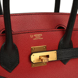 Pre-owned Hermes Special Order (HSS) Birkin 30 Rouge Vif, Black Epsom Brushed Gold Hardware - Thumbnail View 7