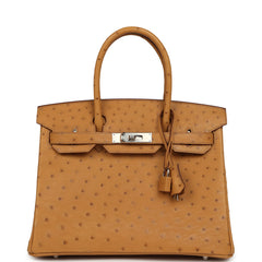 Hermes Birkin 30 Tabac Camel Ostrich Palladium Hardware