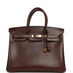 Vintage Hermes Birkin 35 Noisette Box Gold Hardware
