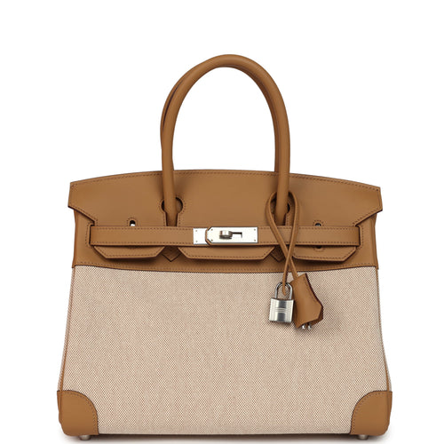 Hermes Birkin 30 Biscuit, Ecru, Beige Toile H Canvas Swift Palladium Hardware