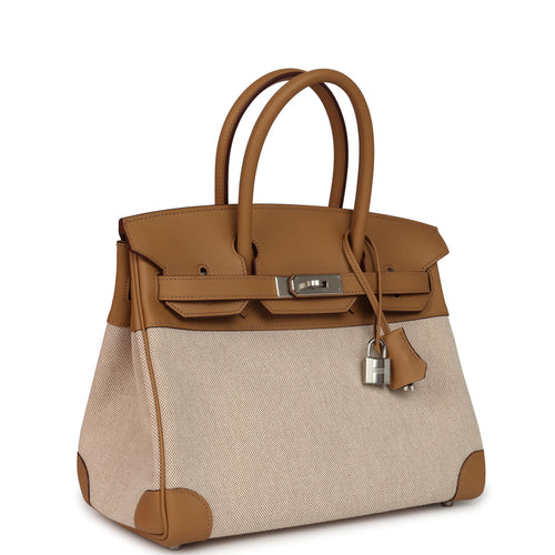 Hermes Birkin 30 Biscuit, Ecru, Beige Toile H Canvas Swift Palladium Hardware