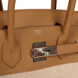 Hermes Birkin 30 Ecru and Beige Toile H Canvas, Biscuit Swift Palladium Hardware - Thumbnail View 7