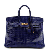 Hermes Birkin 25 Bleu Electric Shiny Porosus Crocodile Gold Hardware - Thumbnail View 1