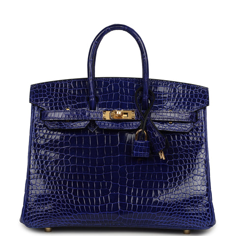 Hermes Birkin 25 Bleu Electric Shiny Porosus Crocodile Gold Hardware