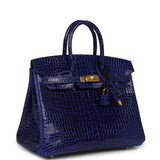 Hermes Birkin 25 Bleu Electric Shiny Porosus Crocodile Gold Hardware - Thumbnail View 2