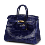 Hermes Birkin 25 Bleu Electric Shiny Porosus Crocodile Gold Hardware - Thumbnail View 5