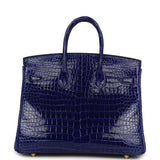 Hermes Birkin 25 Bleu Electric Shiny Porosus Crocodile Gold Hardware - Thumbnail View 4