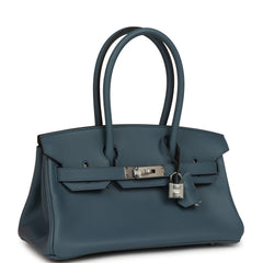 Hermes Shoulder Birkin Light 29 Bleu Tempete Evercolor Palladium Hardware