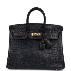 Hermes Birkin 25 Bleu Indigo Matte Alligator Gold Hardware