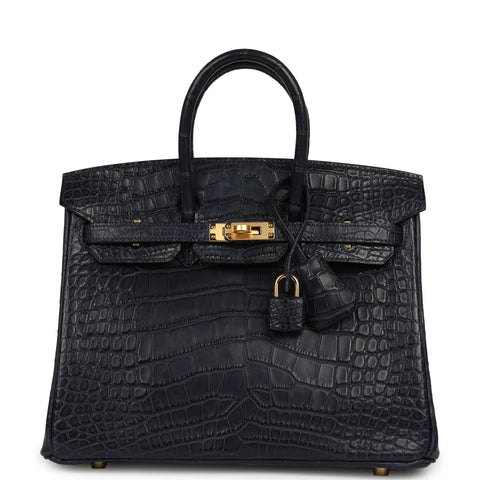 Hermes Birkin 25 Bleu Indigo Matte Alligator Gold Hardware
