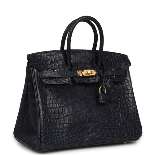 Hermes Birkin 25 Bleu Indigo Matte Alligator Gold Hardware