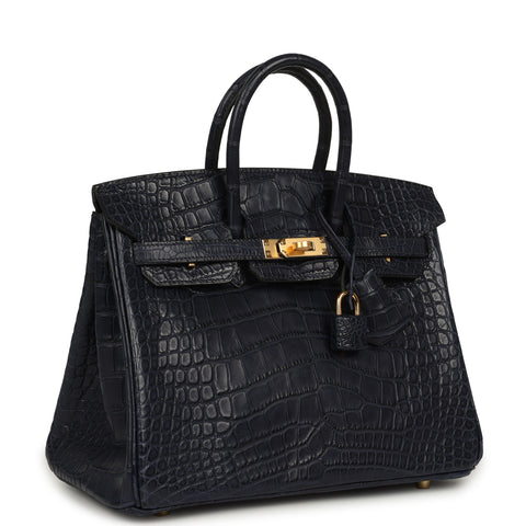 Hermes Birkin 25 Bleu Indigo Matte Alligator Gold Hardware