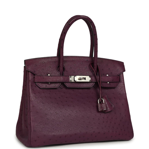 Pre-owned Hermes Birkin 30 Violet Ostrich Palladium Hardware