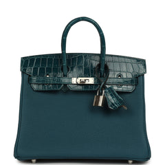 Hermes Birkin 25 Vert Bosphore Togo, Shiny Niloticus Crocodile Touch Palladium Hardware