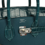 Hermes Birkin 25 Vert Bosphore Togo, Shiny Niloticus Crocodile Touch Gold Hardware - Thumbnail View 7