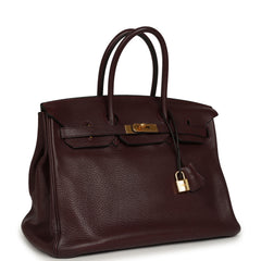 Pre-owned Hermes Birkin 35 Prune Clemence Gold Hardware