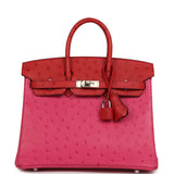 Hermes Birkin 25 Rose Tyrien, Rouge Vif Ostrich Touch Palladium Hardware - Thumbnail View 1