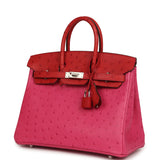 Hermes Birkin 25 Rose Tyrien, Rouge Vif Ostrich Touch Palladium Hardware - Thumbnail View 5