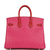 Hermes Birkin 25 Rose Tyrien, Rouge Vif Ostrich Touch Palladium Hardware - Thumbnail View 4
