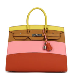 Hermes "Sunrise" Birkin Sellier 35 Lime, Sesame, Rose Confetti, Terre Battue Epsom Palladium Hardware