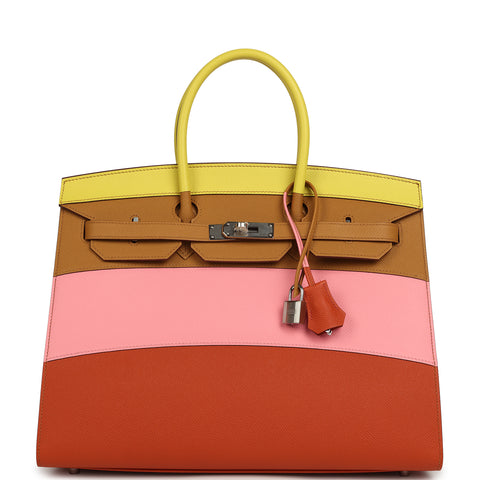 Hermes "Sunrise" Birkin Sellier 35 Lime, Sesame, Rose Confetti, Terre Battue Epsom Palladium Hardware