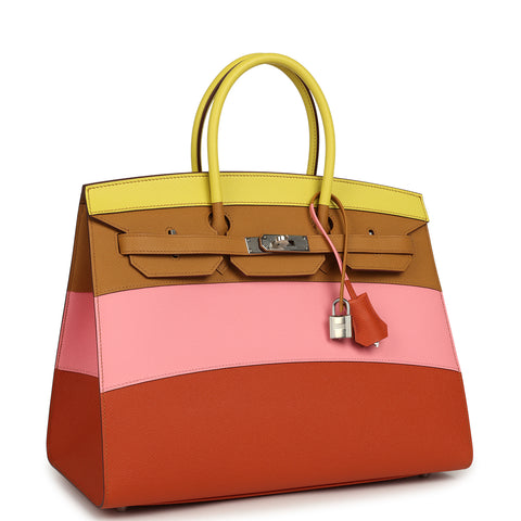 Hermes "Sunrise" Birkin Sellier 35 Lime, Sesame, Rose Confetti, Terre Battue Epsom Palladium Hardware