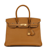 Pre-owned Hermes Special Order (HSS) Birkin 30 Caramel Verso Chèvre Brushed Gold Hardware - Thumbnail View 1
