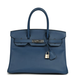 Pre-owned Hermes Birkin 30 Bleu Brighton Epsom Palladium Hardware