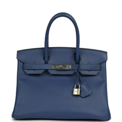 Pre-owned Hermes Birkin 30 Bleu Brighton Epsom Palladium Hardware