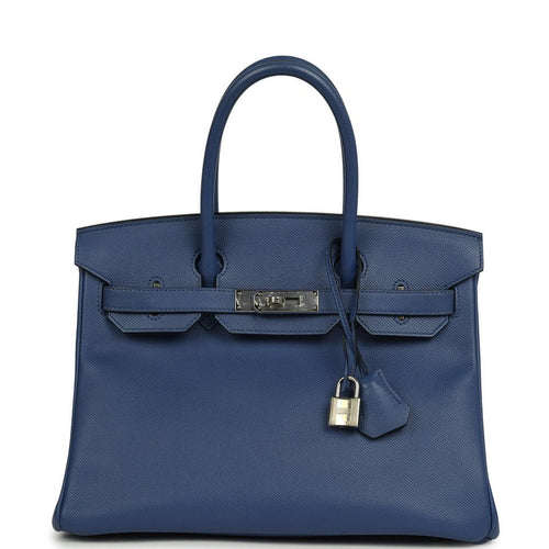 Pre-owned Hermes Birkin 30 Bleu Brighton Epsom Palladium Hardware