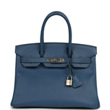 Pre-owned Hermes Birkin 30 Bleu Brighton Epsom Palladium Hardware - Thumbnail View 1