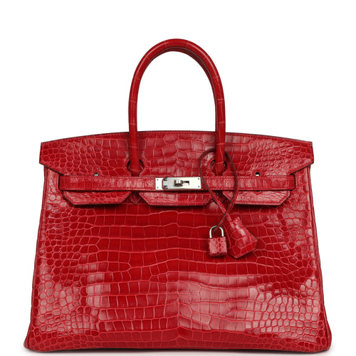 Pre-owned Hermes Birkin 35 Braise Shiny Porosus Crocodile Palladium Hardware
