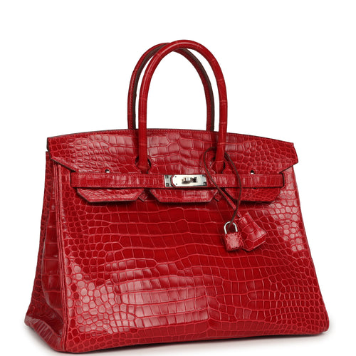 Pre-owned Hermes Birkin 35 Braise Shiny Porosus Crocodile Palladium Hardware