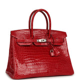 Pre-owned Hermes Birkin 35 Braise Shiny Porosus Crocodile Palladium Hardware - Thumbnail View 2